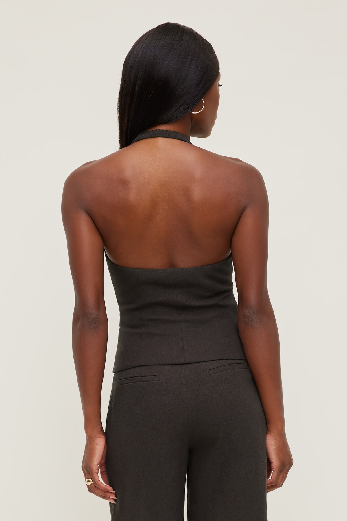 Dynamite Linen Halter Vest Brown