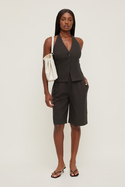 Dynamite Linen Halter Vest Brown