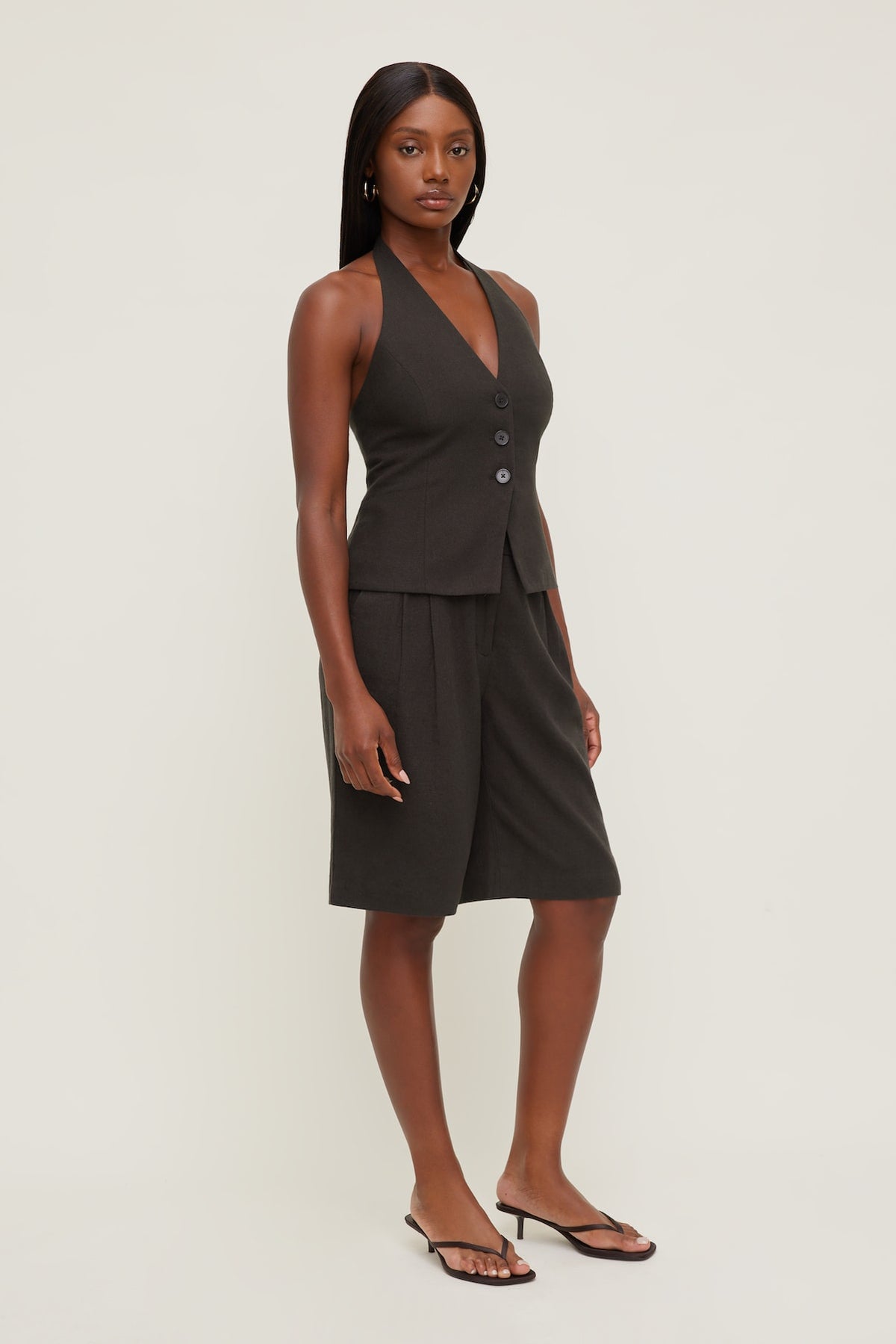 Dynamite Linen Halter Vest Brown