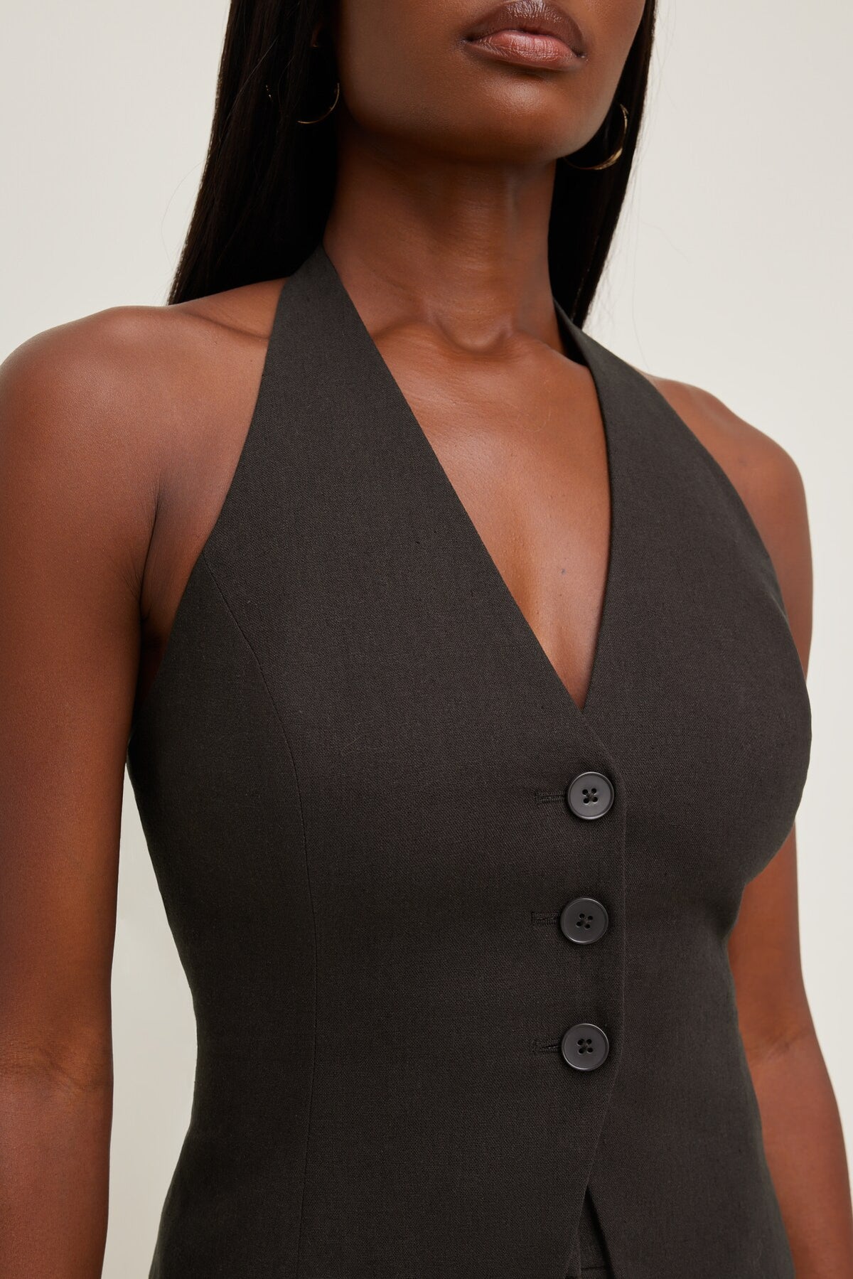 Dynamite Linen Halter Vest Brown