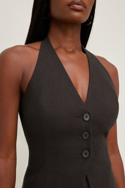 Dynamite Linen Halter Vest Brown