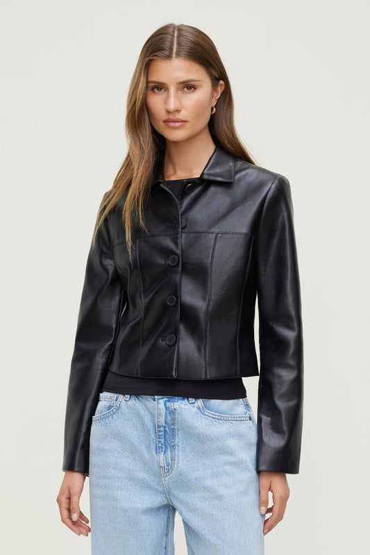 Dynamite Charlotte Short Faux Leather Jacket Black