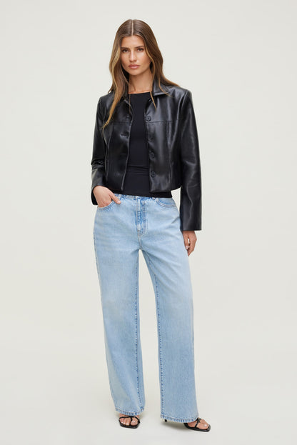 Dynamite Charlotte Short Faux Leather Jacket Black