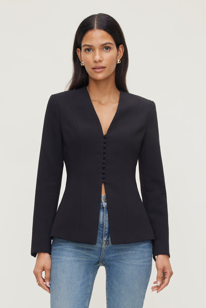 Dynamite Plunge Small Button Blazer Black