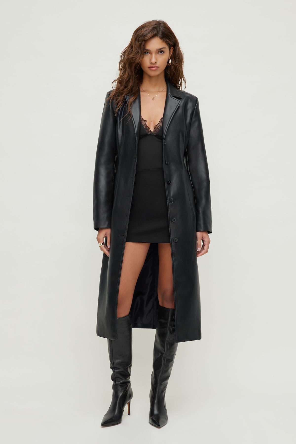 Dynamite Faux Leather Trench Coat Black