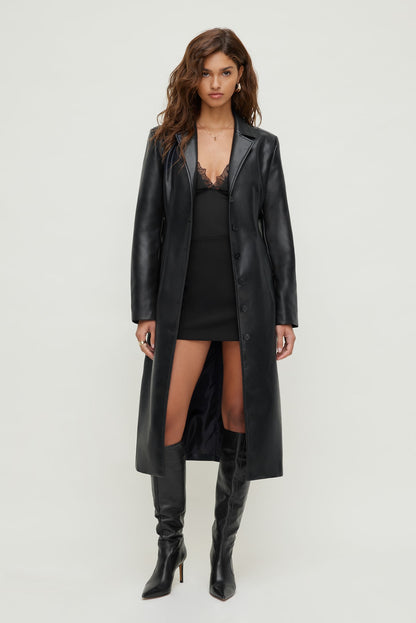Dynamite Faux Leather Trench Coat Black