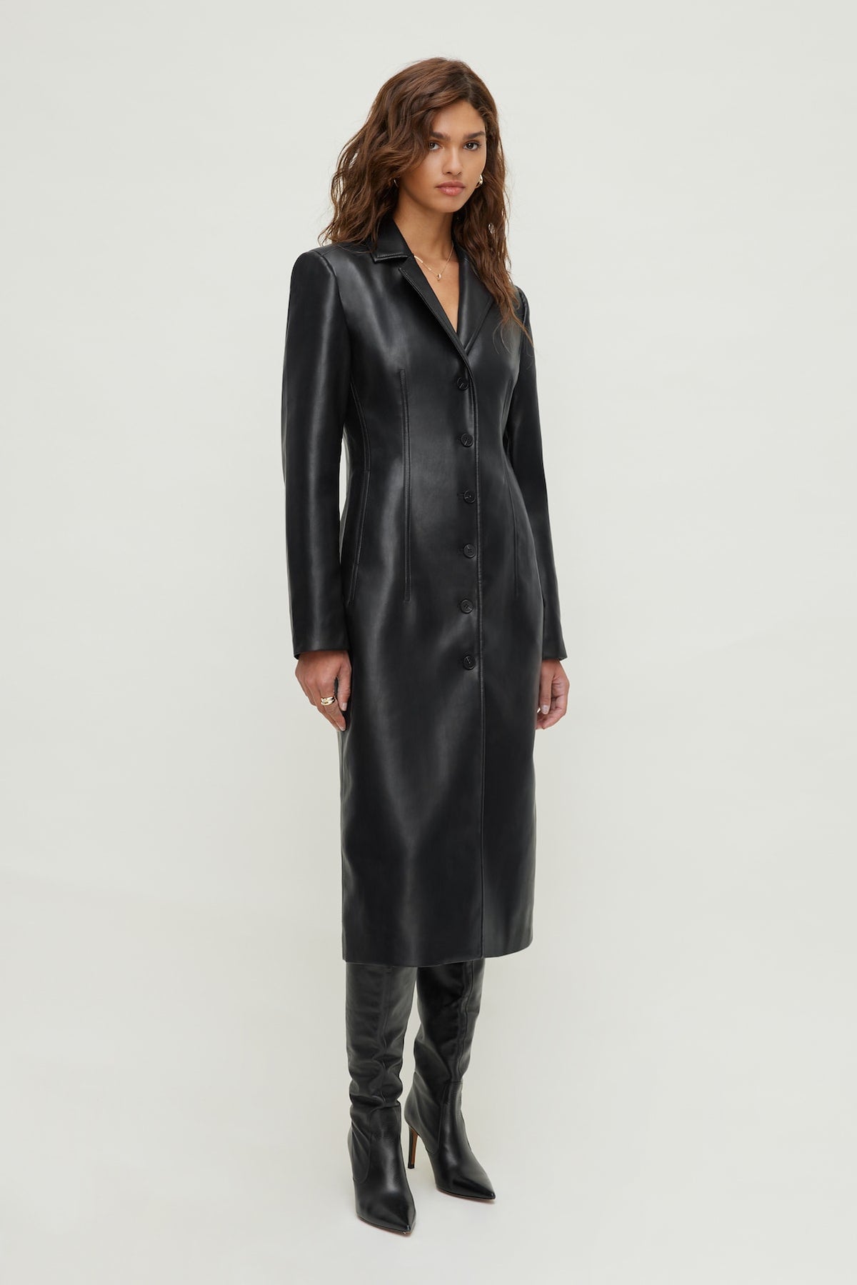 Dynamite Faux Leather Trench Coat Black