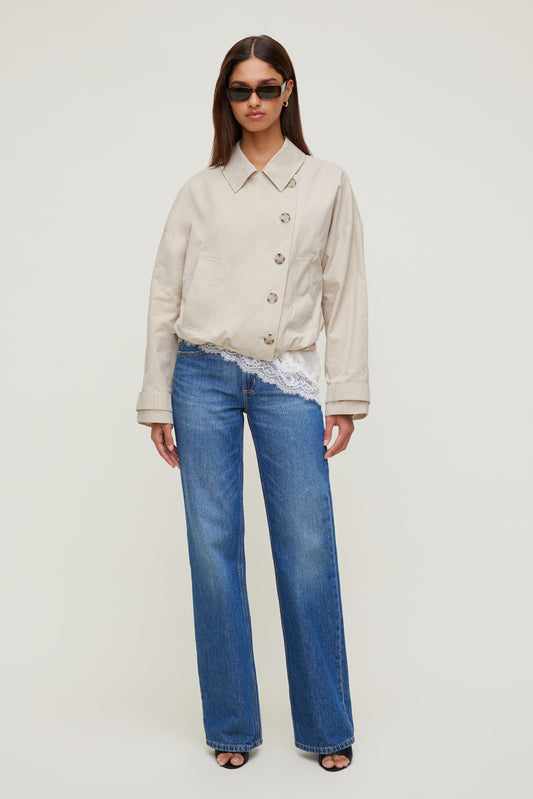 Dynamite Twill Asymmetric Button Up Jacket Beige