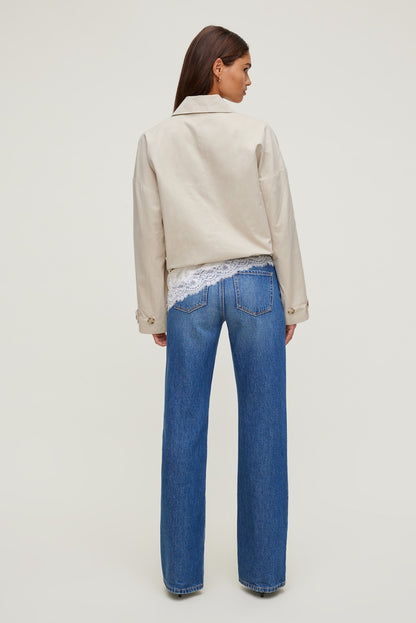 Dynamite Twill Asymmetric Button Up Jacket Beige