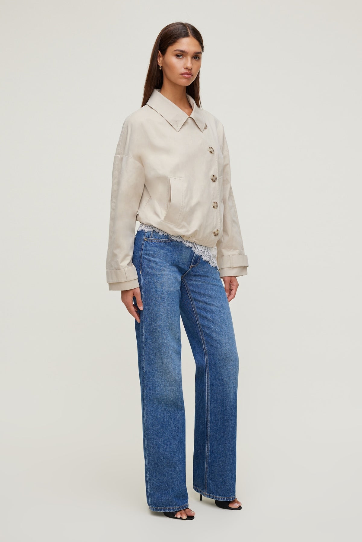 Dynamite Twill Asymmetric Button Up Jacket Beige