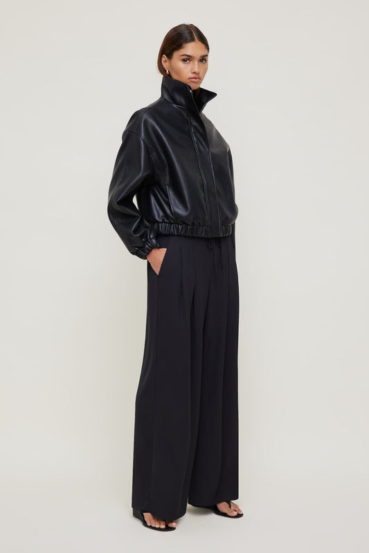 Dynamite Oversized Faux Leather Bomber Jacket Black