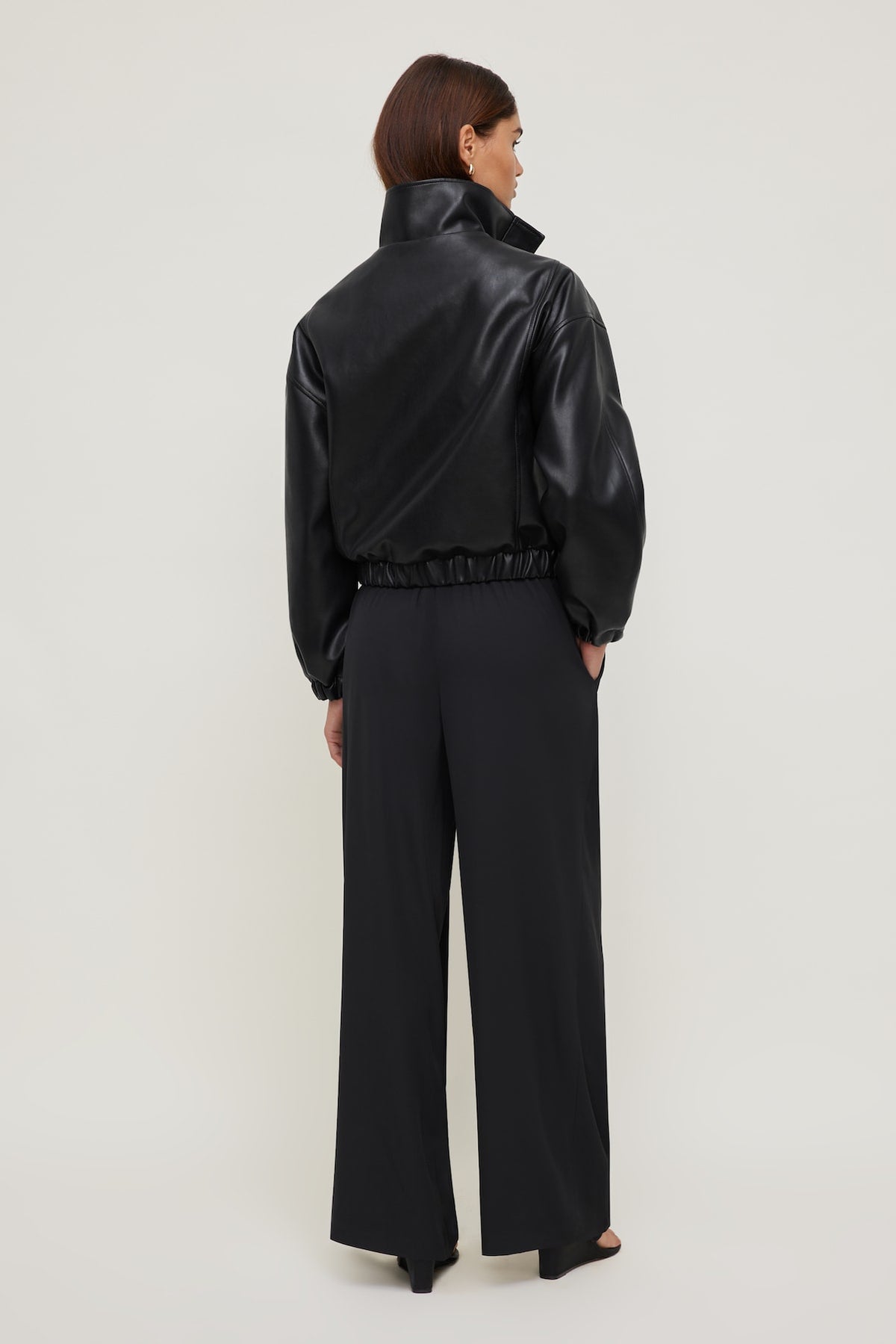 Dynamite Oversized Faux Leather Bomber Jacket Black
