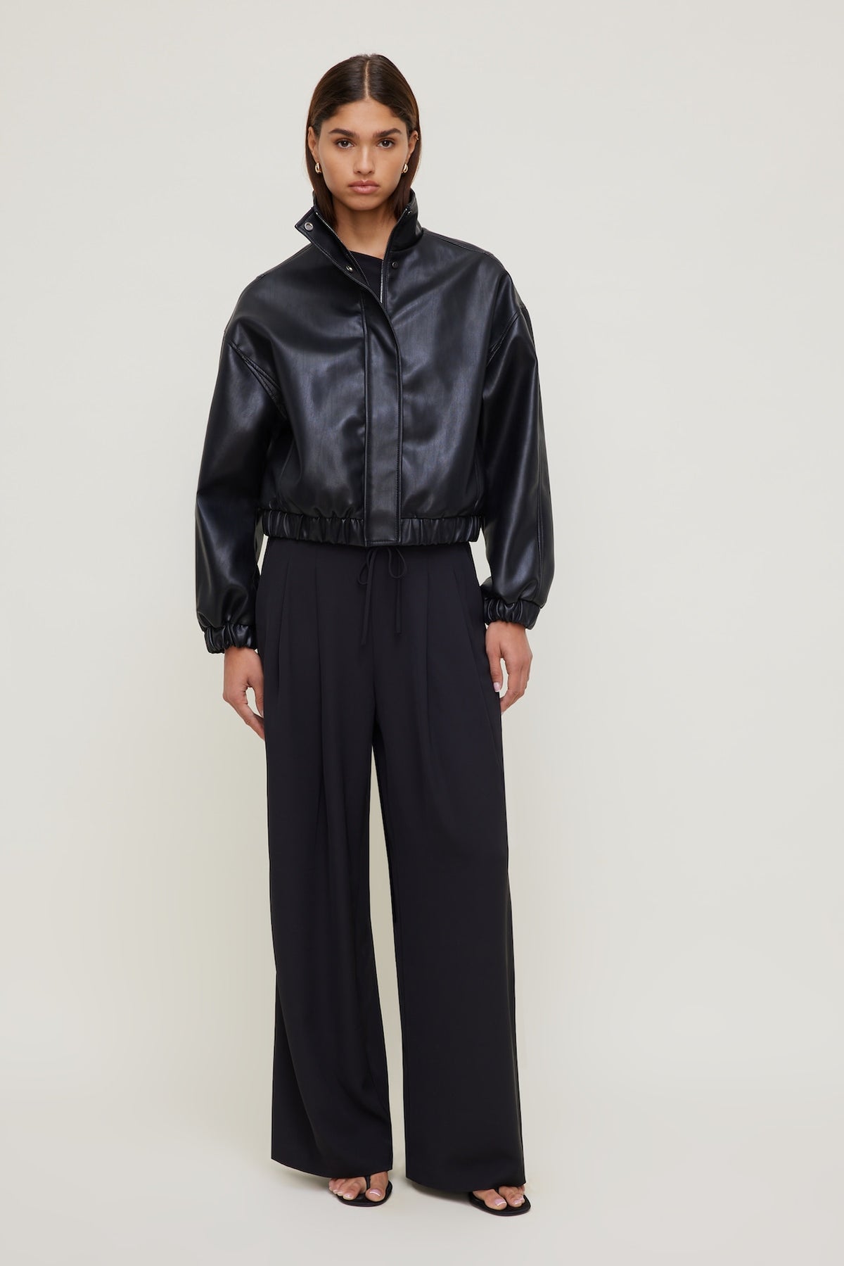 Dynamite Oversized Faux Leather Bomber Jacket Black