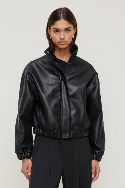 Dynamite Oversized Faux Leather Bomber Jacket Black