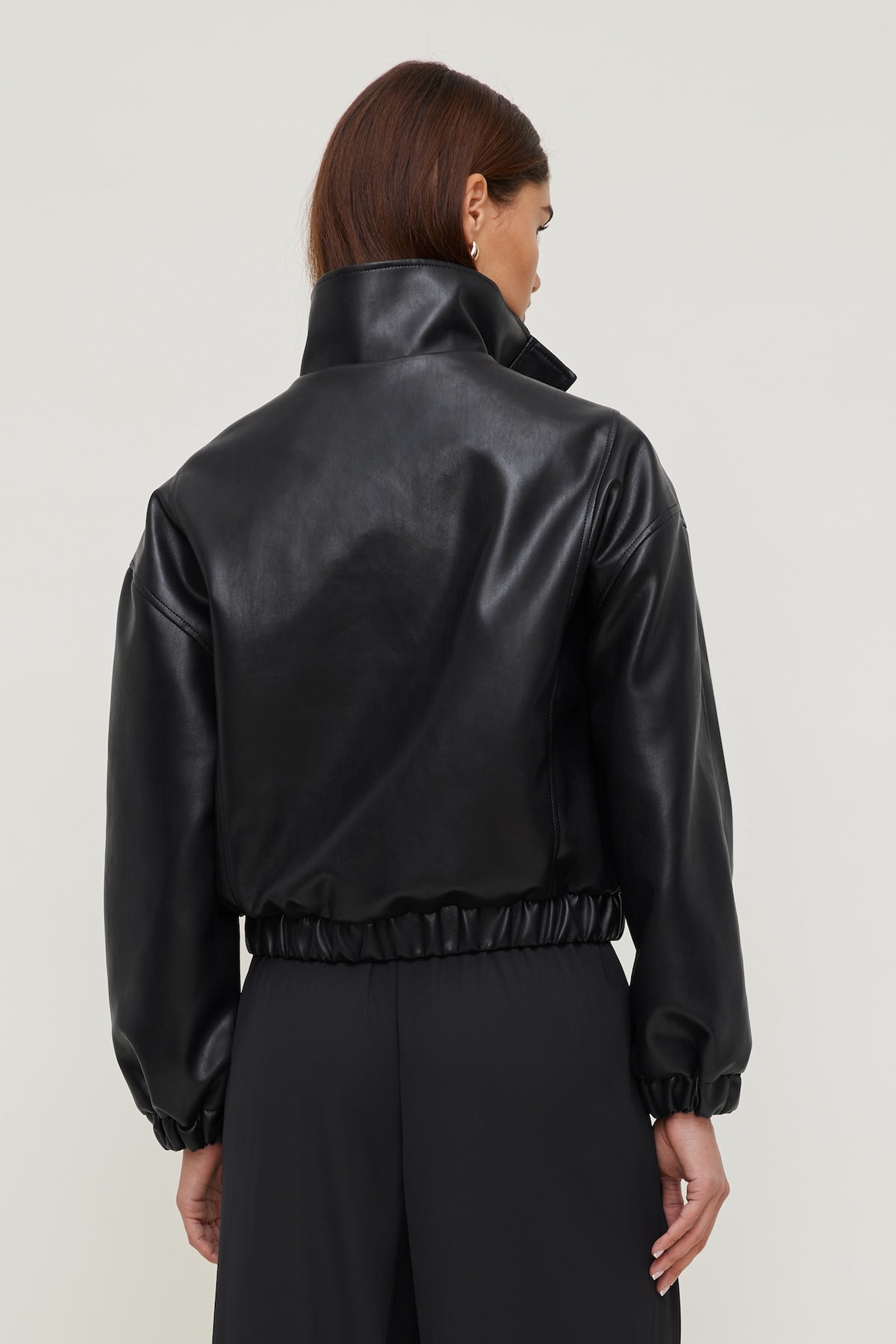 Dynamite Oversized Faux Leather Bomber Jacket Black