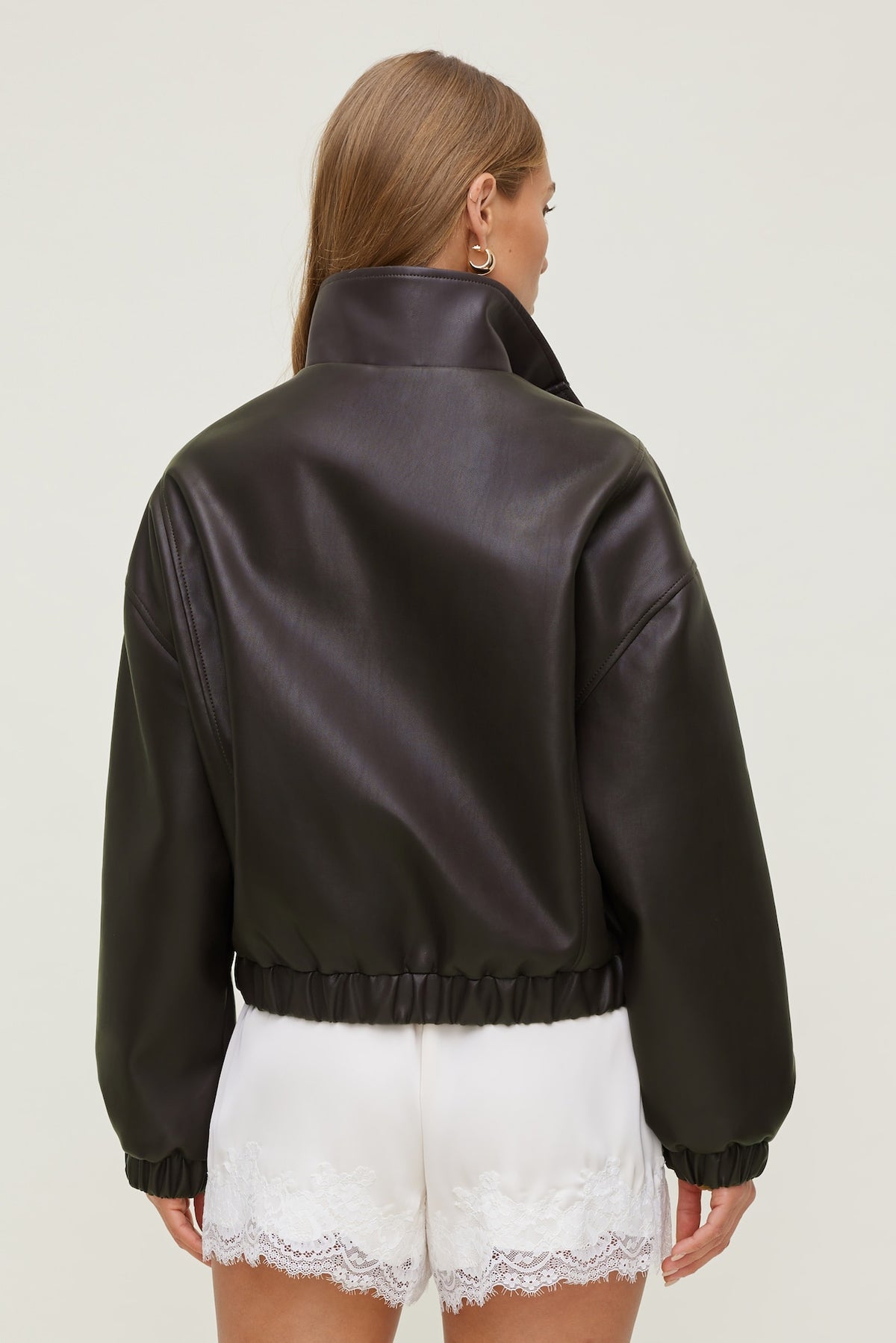 Dynamite Oversized Faux Leather Bomber Jacket Brown