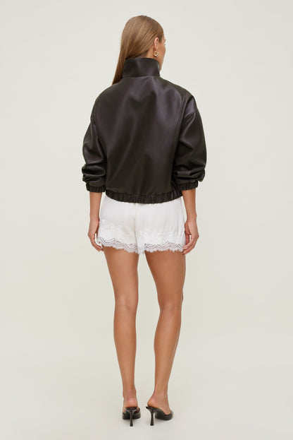 Dynamite Oversized Faux Leather Bomber Jacket Brown