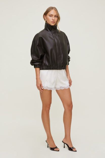 Dynamite Oversized Faux Leather Bomber Jacket Brown