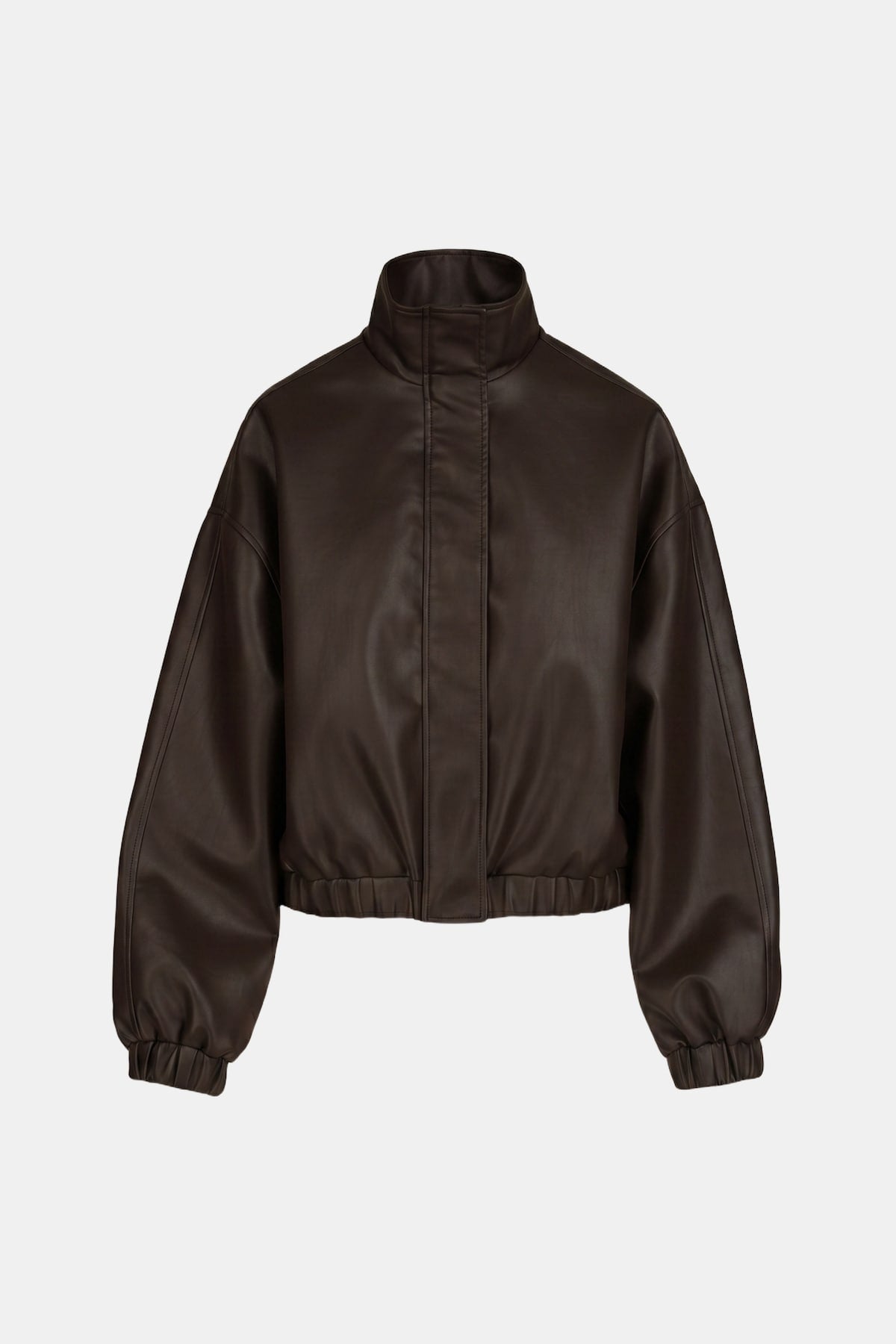 Dynamite Oversized Faux Leather Bomber Jacket Brown