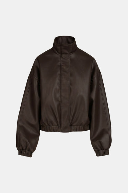 Dynamite Oversized Faux Leather Bomber Jacket Brown
