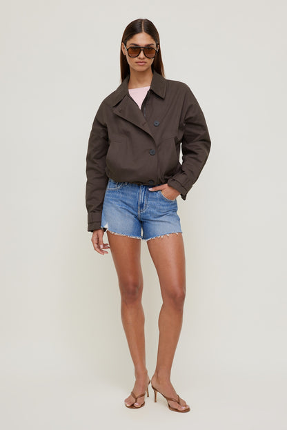Dynamite Twill Asymmetric Button Up Jacket Brown