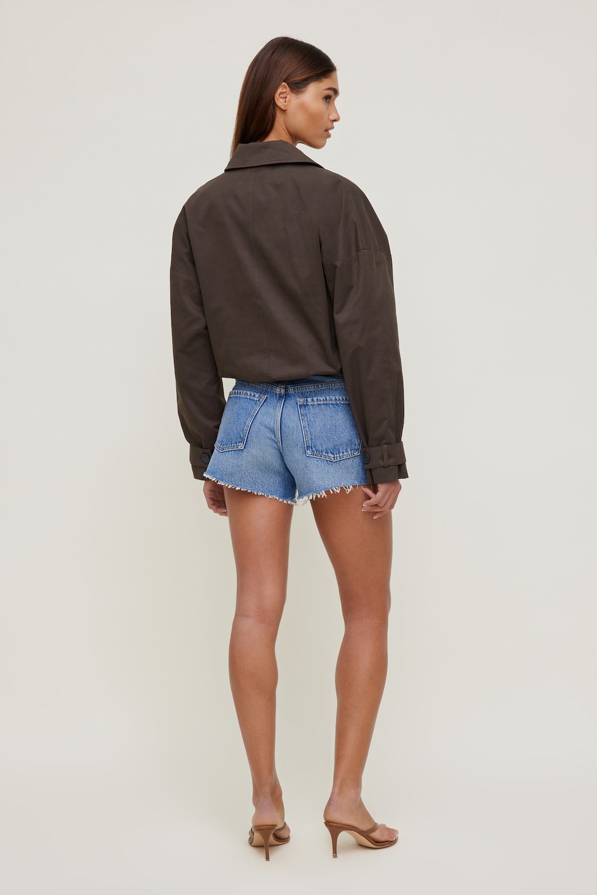 Dynamite Twill Asymmetric Button Up Jacket Brown