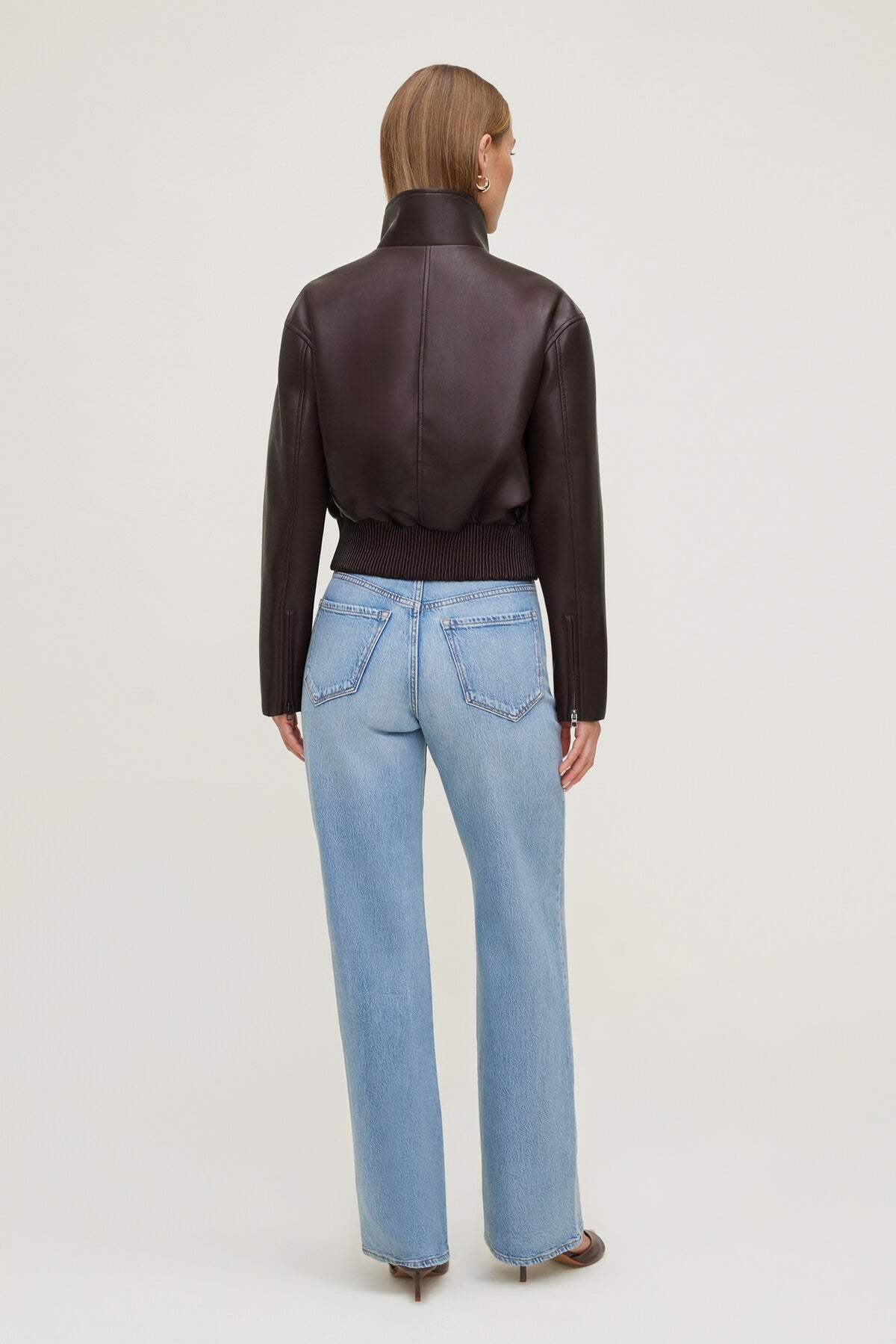 Dynamite Cropped Faux Leather Bomber Jacket Purple