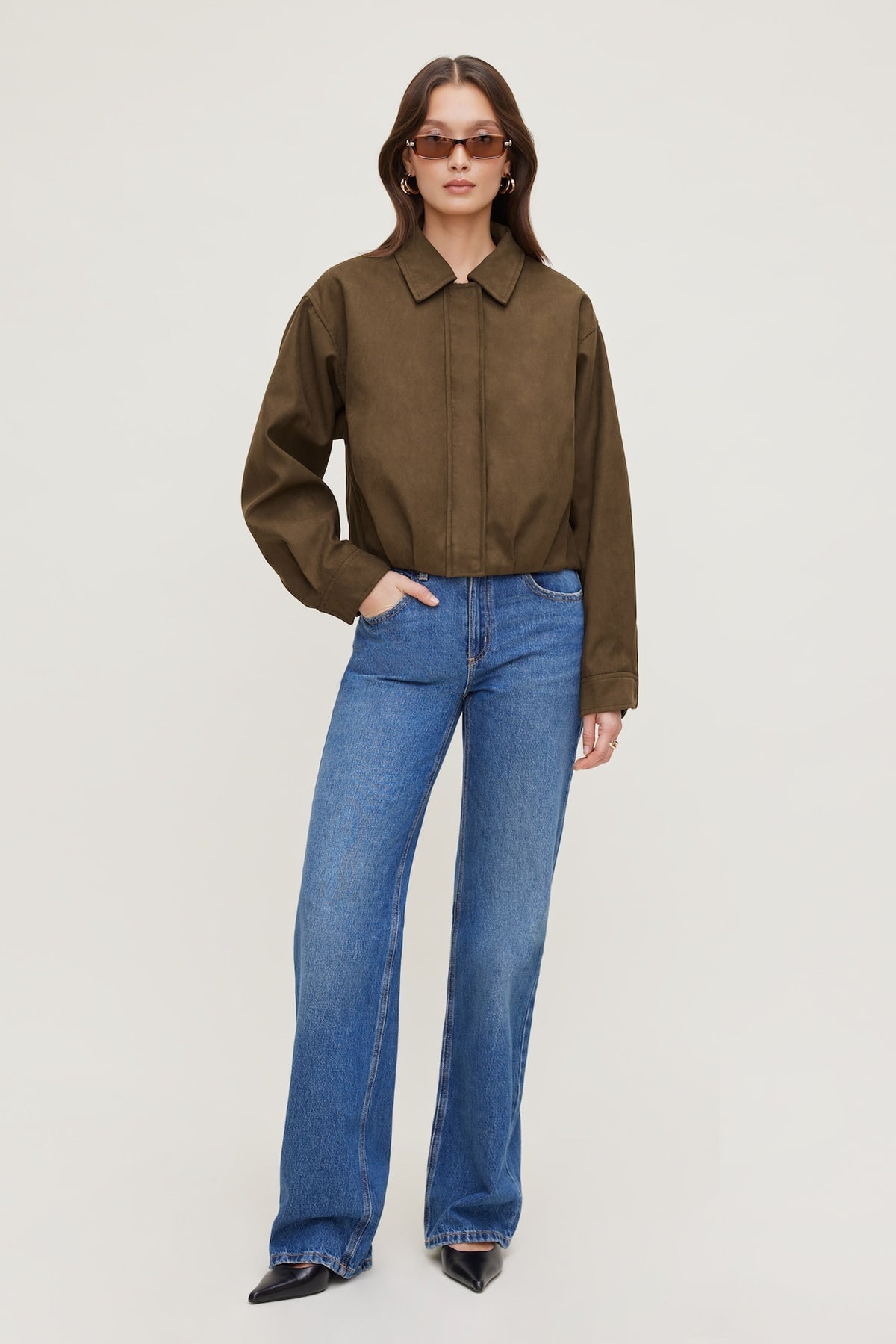 Dynamite Balloon Faux Suede Jacket Brown