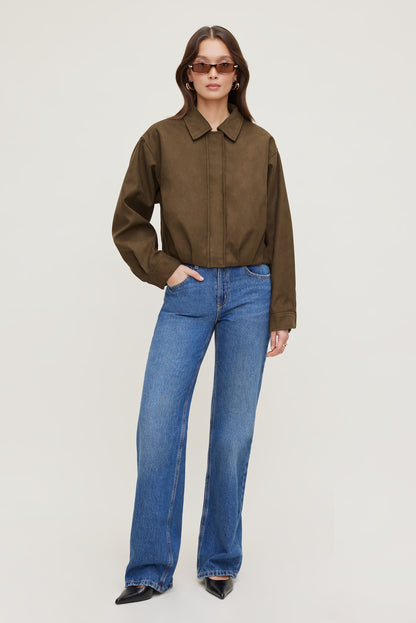 Dynamite Balloon Faux Suede Jacket Brown