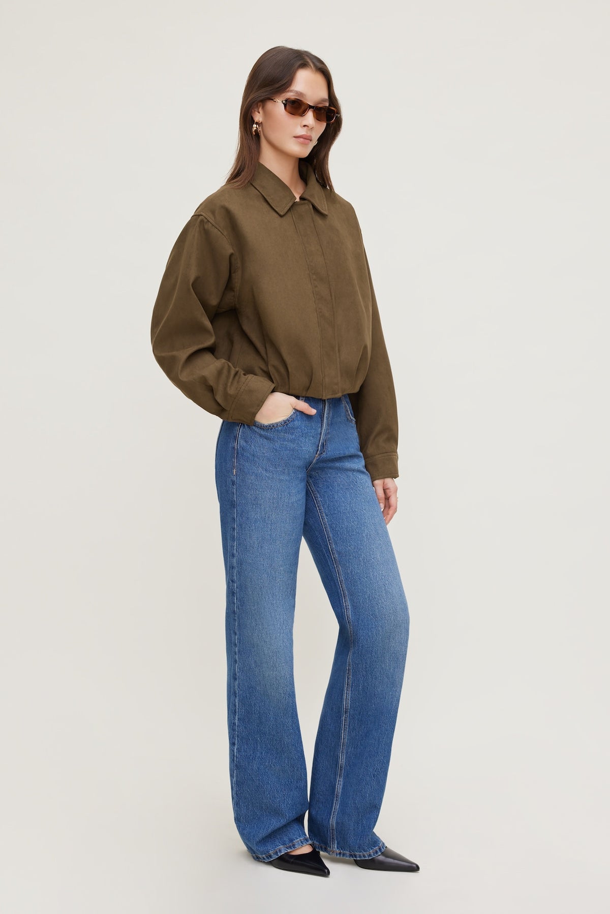 Dynamite Balloon Faux Suede Jacket Brown