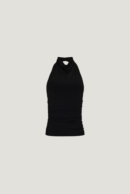 Dynamite Sculpt Cowl Halter Top Black