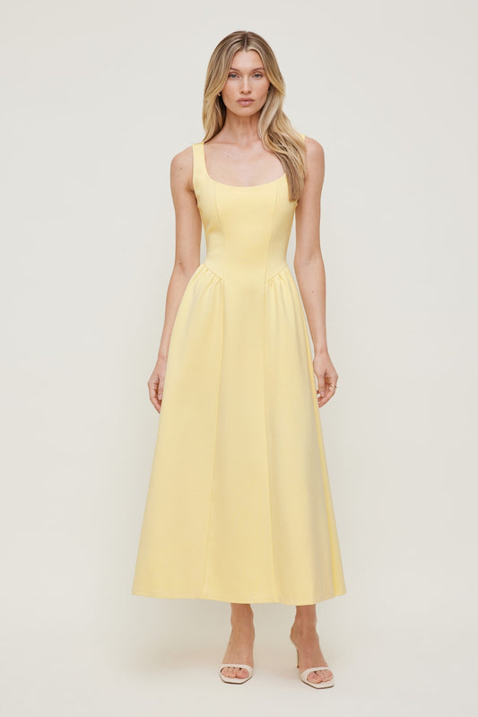 Dynamite Irina Ponte Midi Dress Yellow