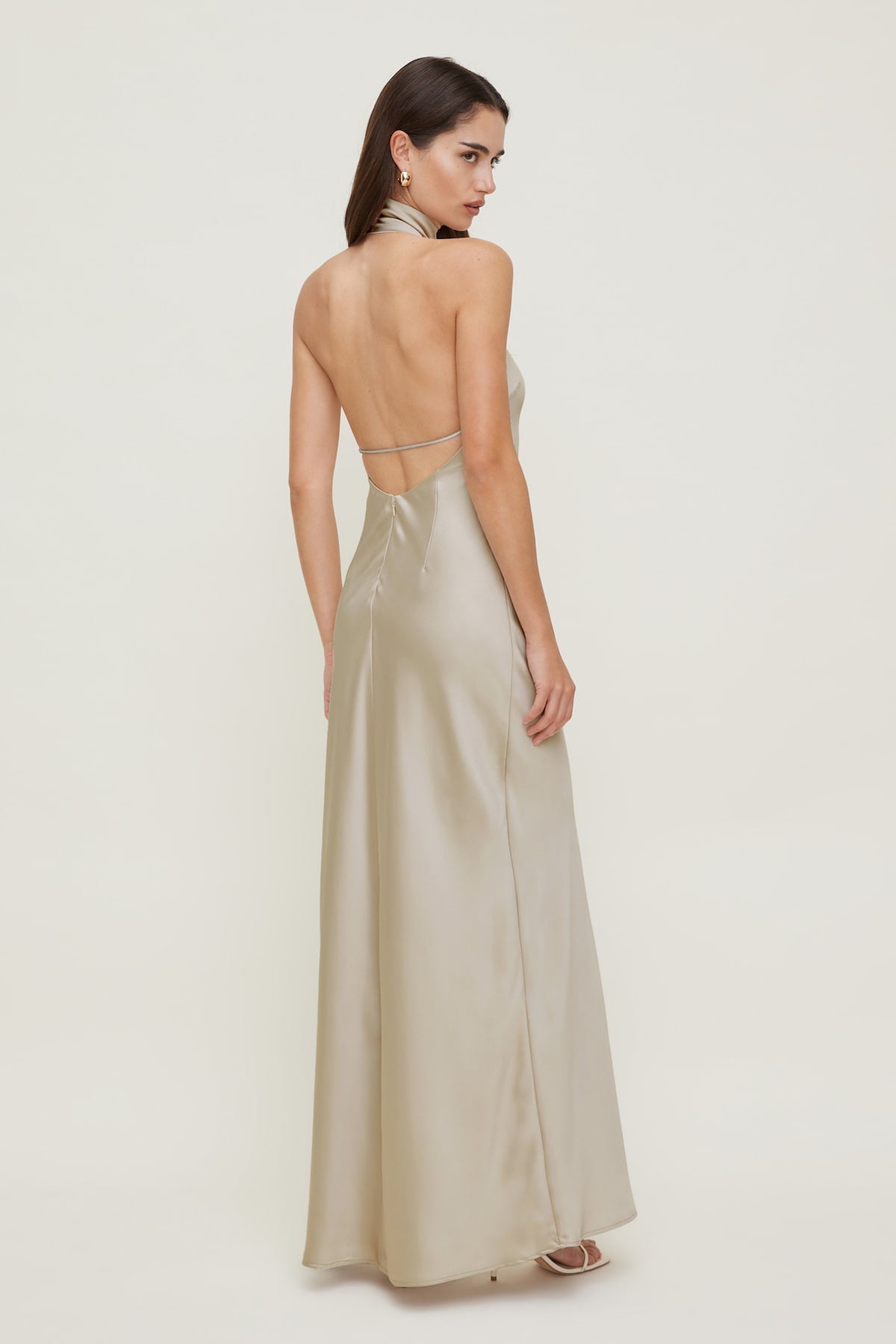 Dynamite Satin Halter Maxi Dress Beige