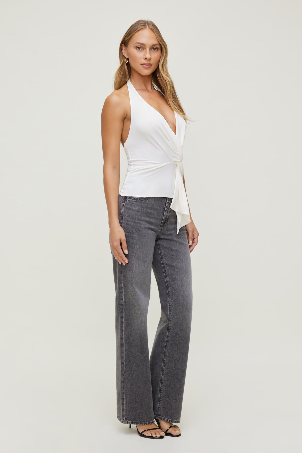 Dynamite Front Drape Halter Top White