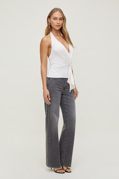 Dynamite Front Drape Halter Top White
