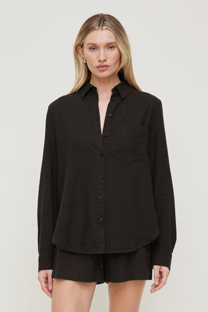 Dynamite Oversized Linen Shirt Brown