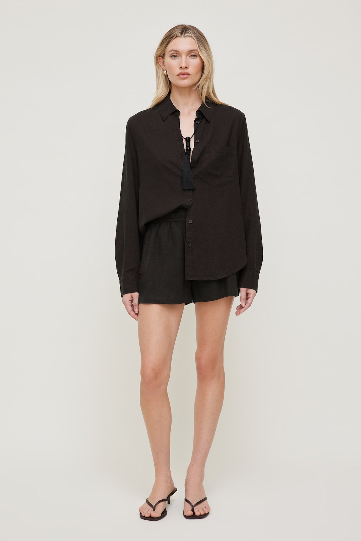 Dynamite Oversized Linen Shirt Brown