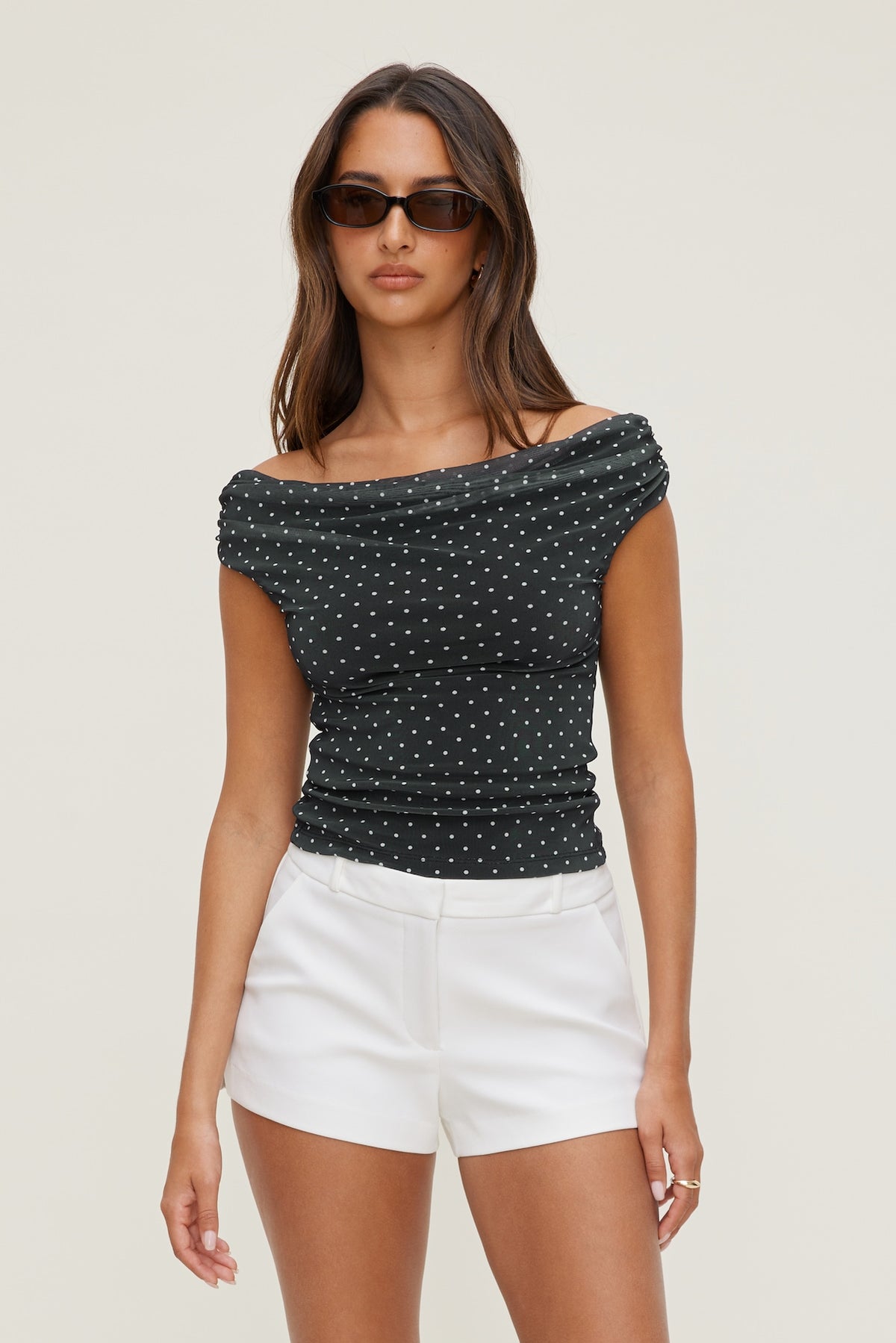 Dynamite Off Shoulder Mesh Top BLACK