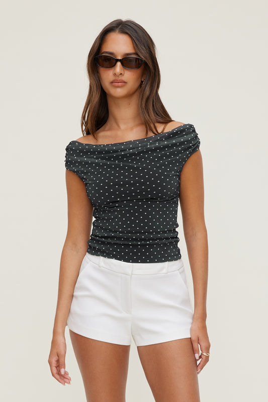 Dynamite Off Shoulder Mesh Top BLACK