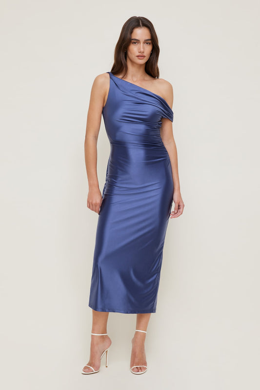 Dynamite Jayde Stretch Satin Maxi Dress Blue