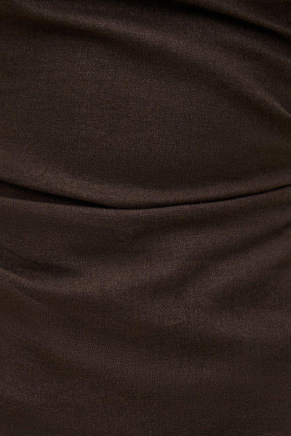 Dynamite Linen Off Shoulder Mini Dress Brown