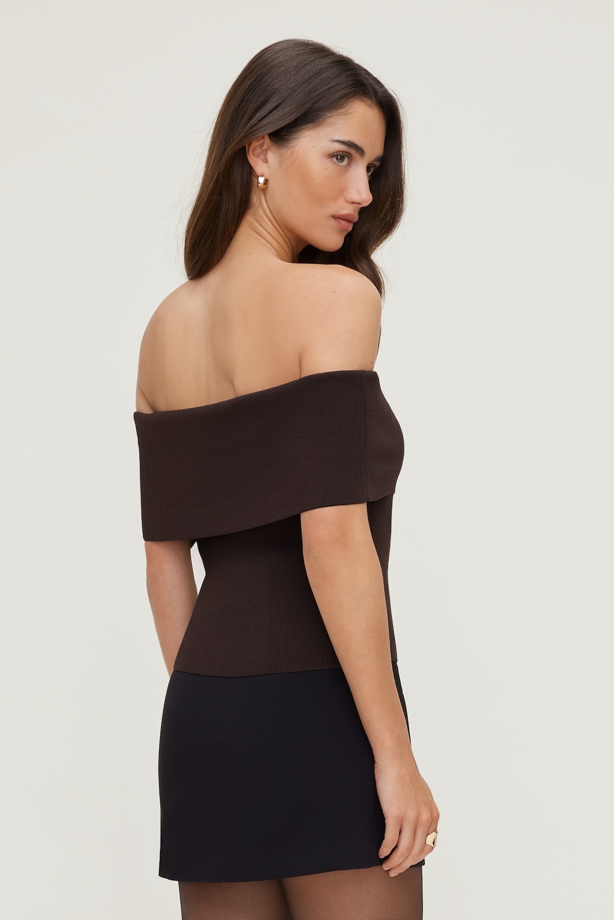 Dynamite Rib Knit Off Shoulder Sweater Brown