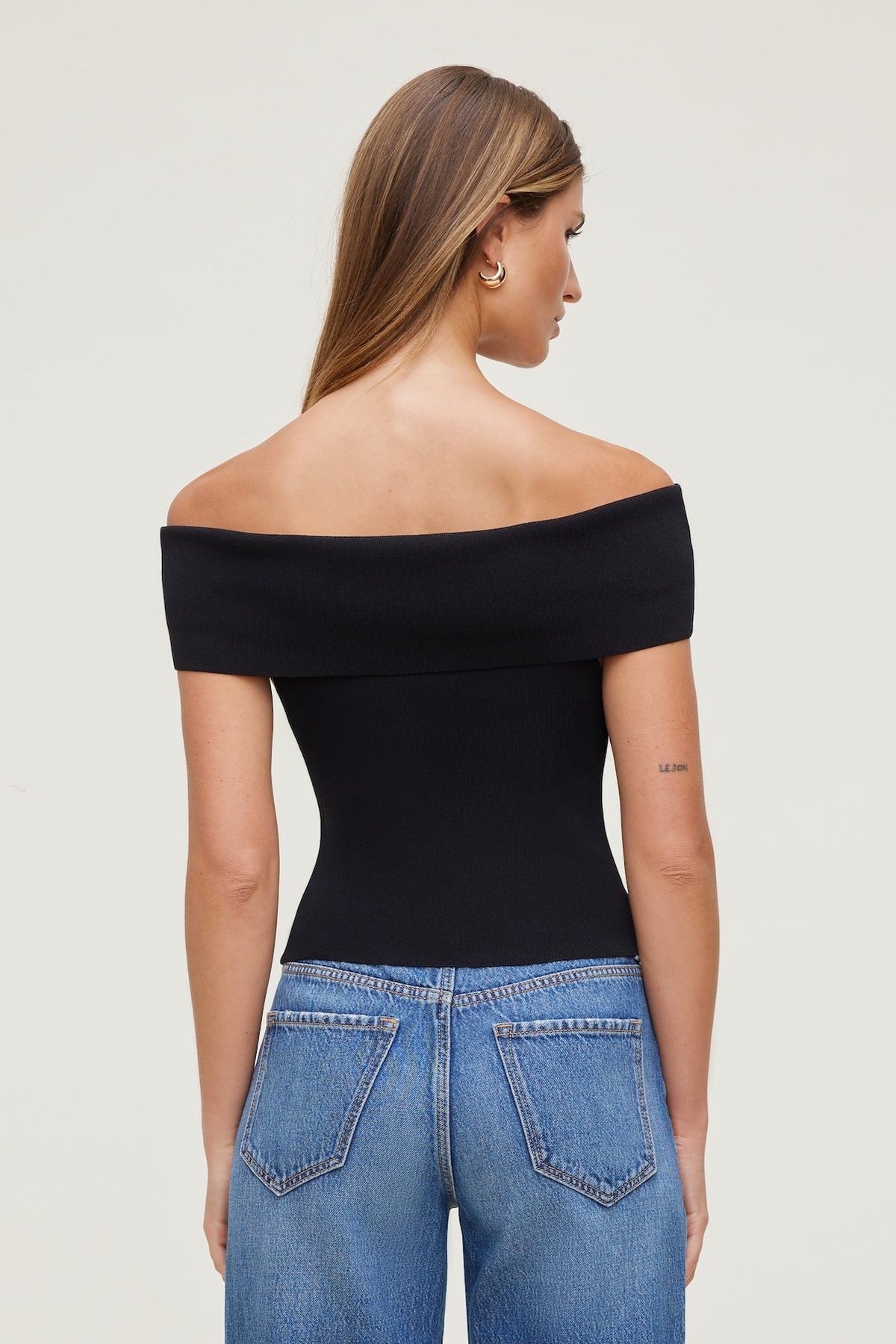 Dynamite Rib Knit Off Shoulder Sweater Black