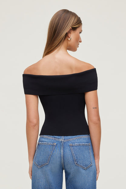 Dynamite Rib Knit Off Shoulder Sweater Black