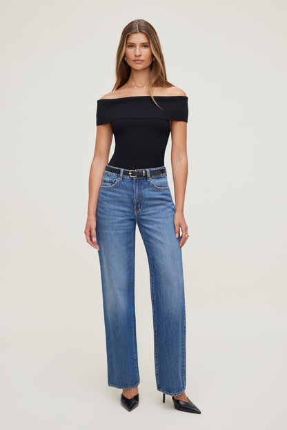 Dynamite Rib Knit Off Shoulder Sweater Black