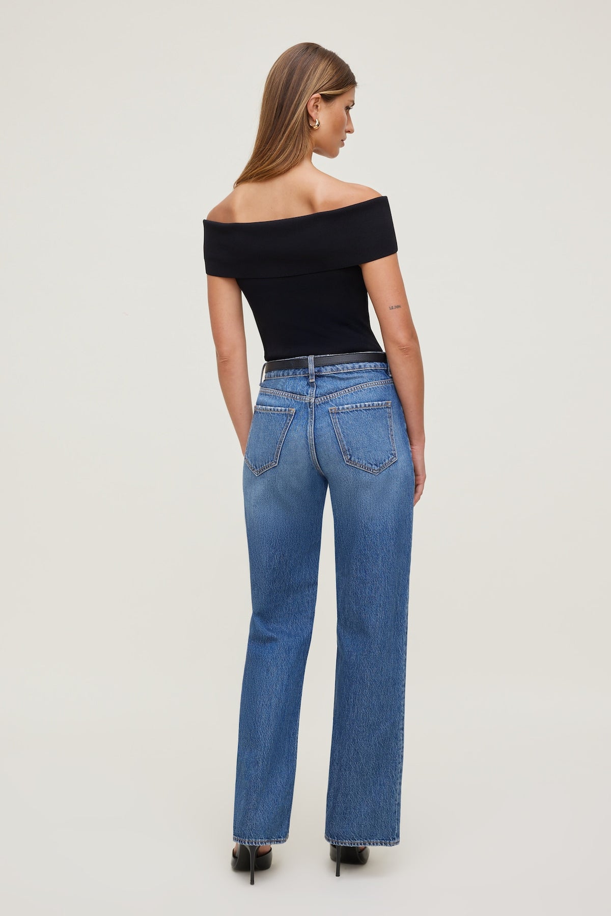 Dynamite Rib Knit Off Shoulder Sweater Black