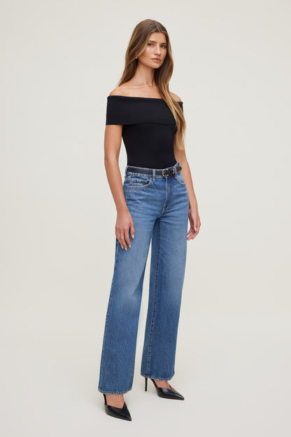 Dynamite Rib Knit Off Shoulder Sweater Black