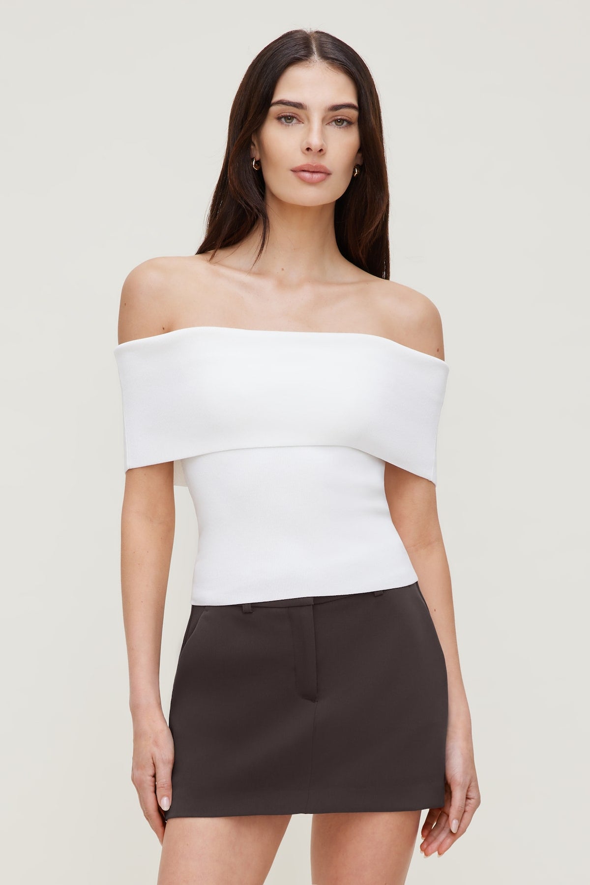 Dynamite Rib Knit Off Shoulder Sweater White