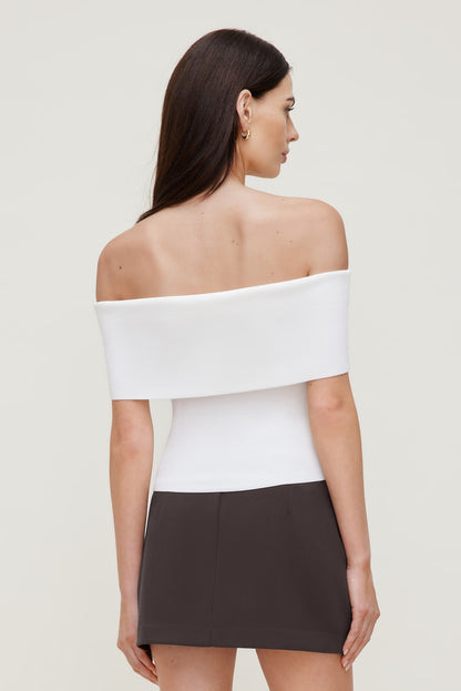 Dynamite Rib Knit Off Shoulder Sweater White