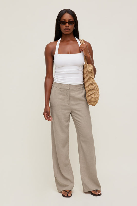 Dynamite Yasmin Linen Straight Leg Pants Beige